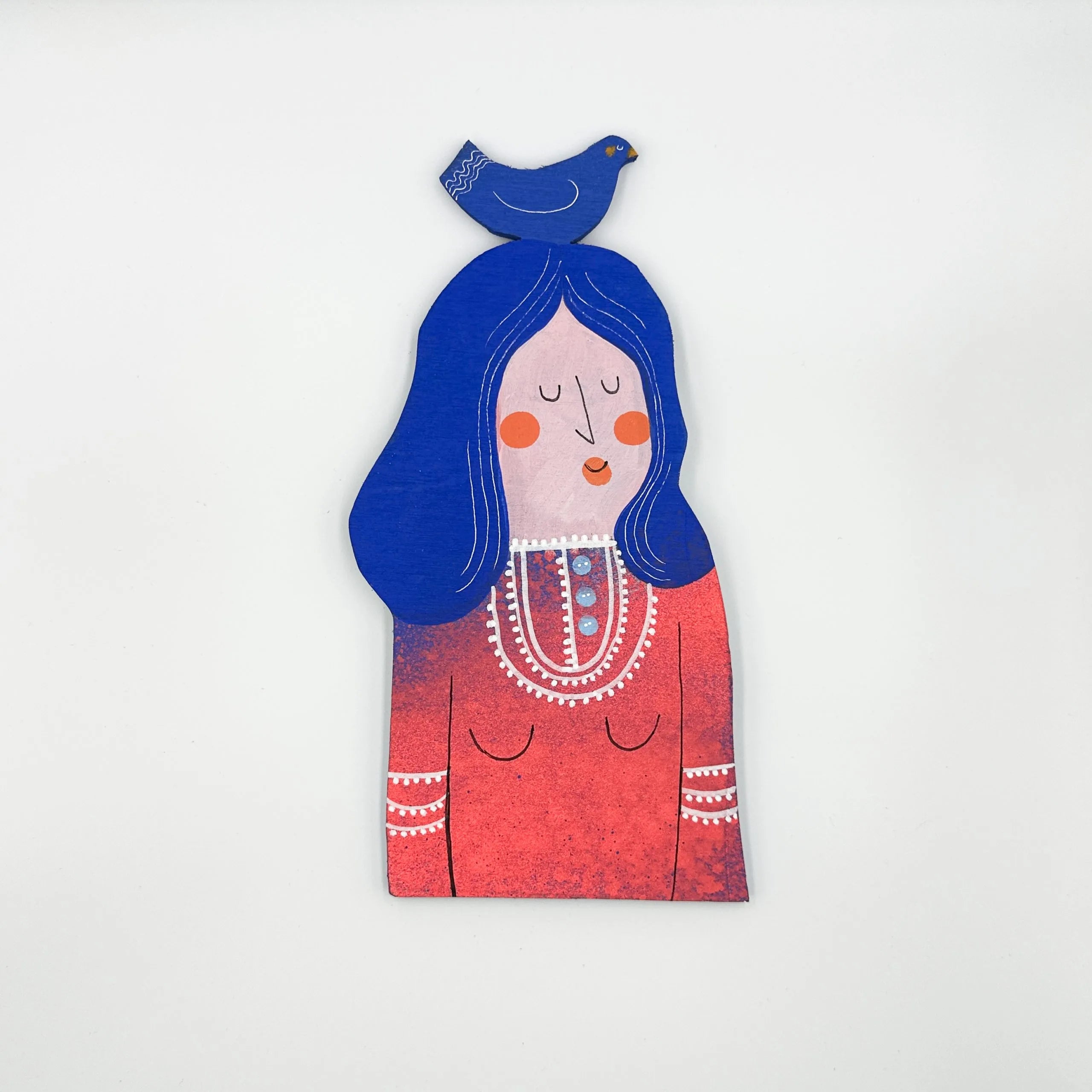 Handmade Wooden wWoman Figure Magnetic Wall Hanging