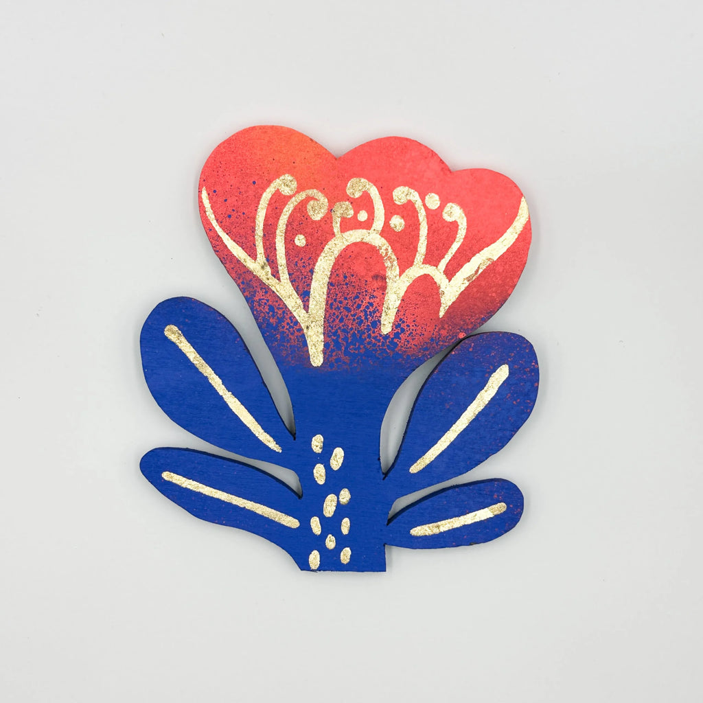 Gradient Wooden Flower Bloom Wall Hanging with Gold Accents