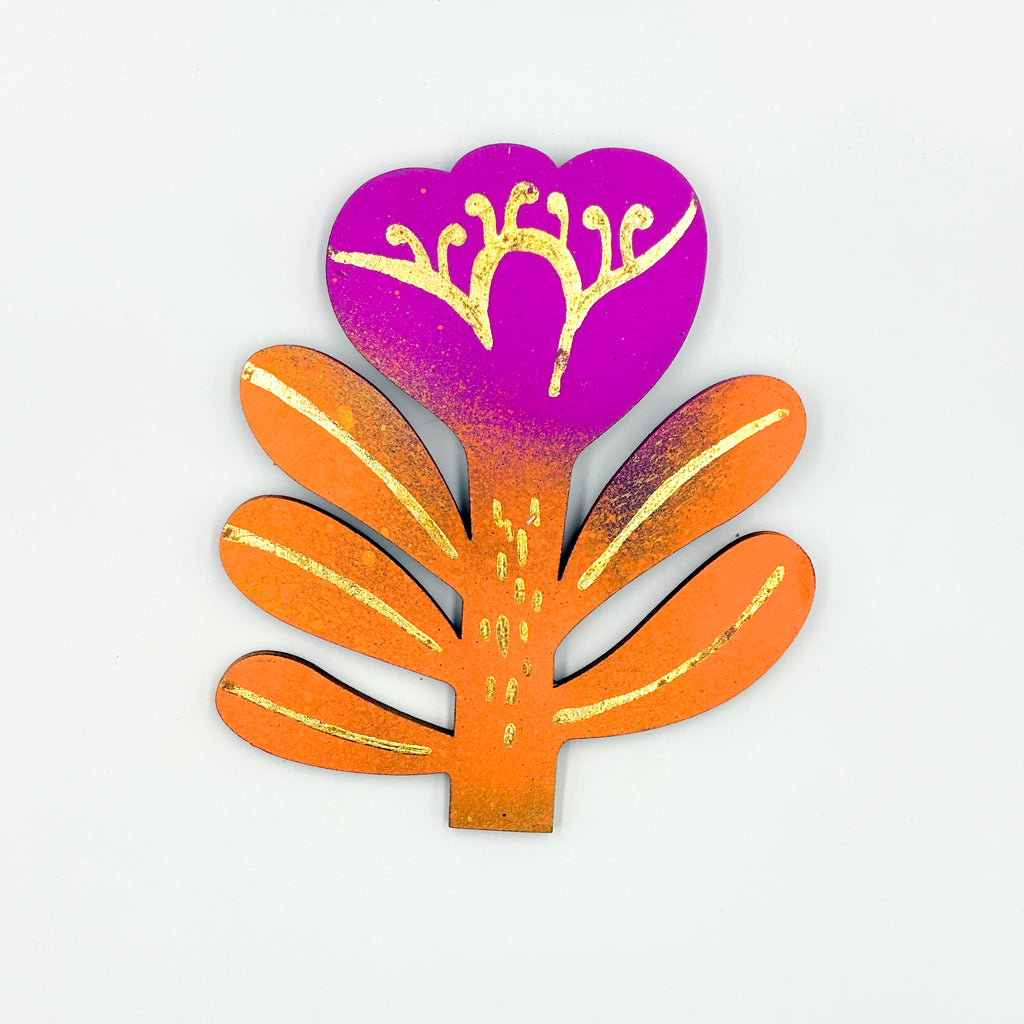 Gradient Wooden Flower Bloom Wall Hanging with Gold Accents