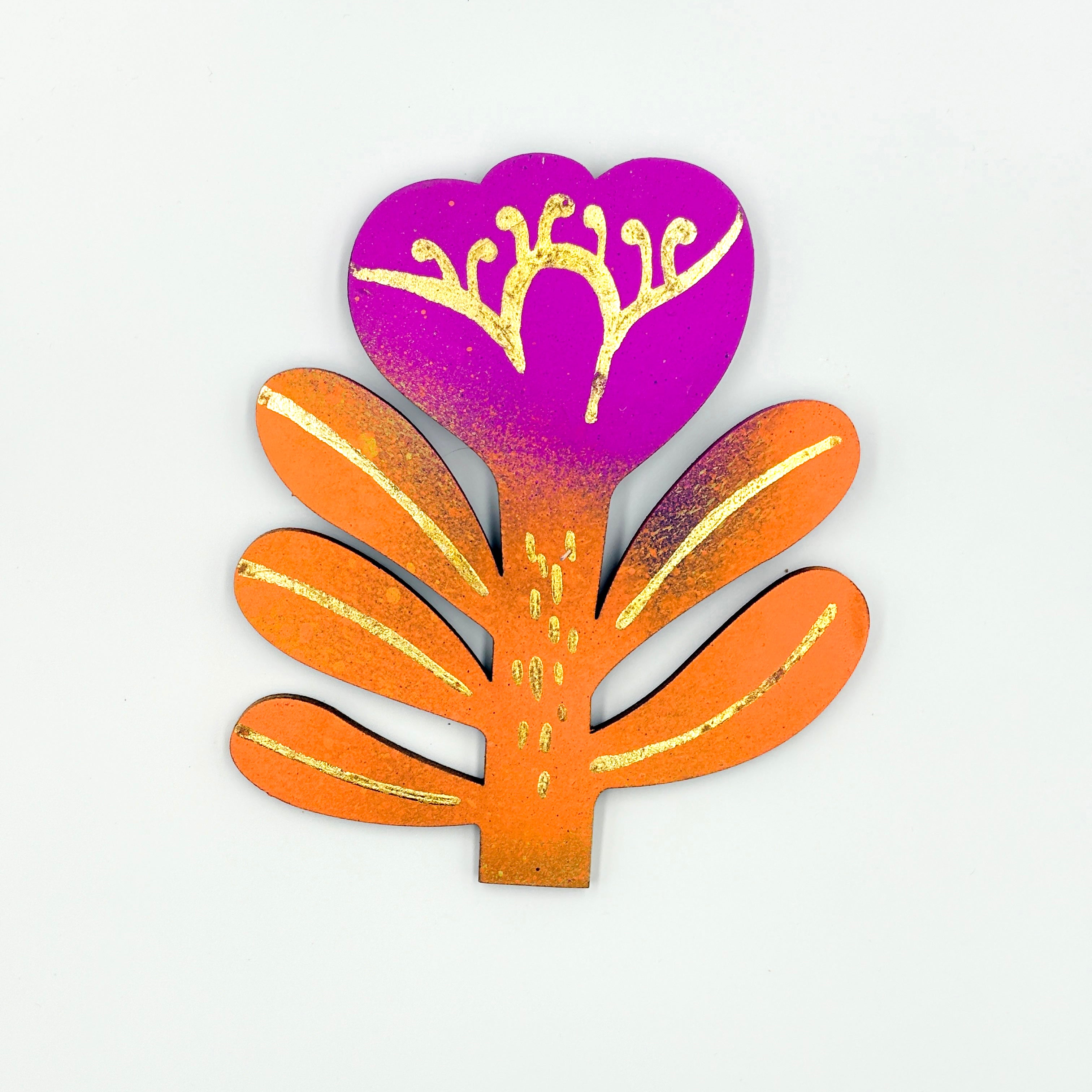 Gradient Wooden Flower Bloom Wall Hanging with Gold Accents