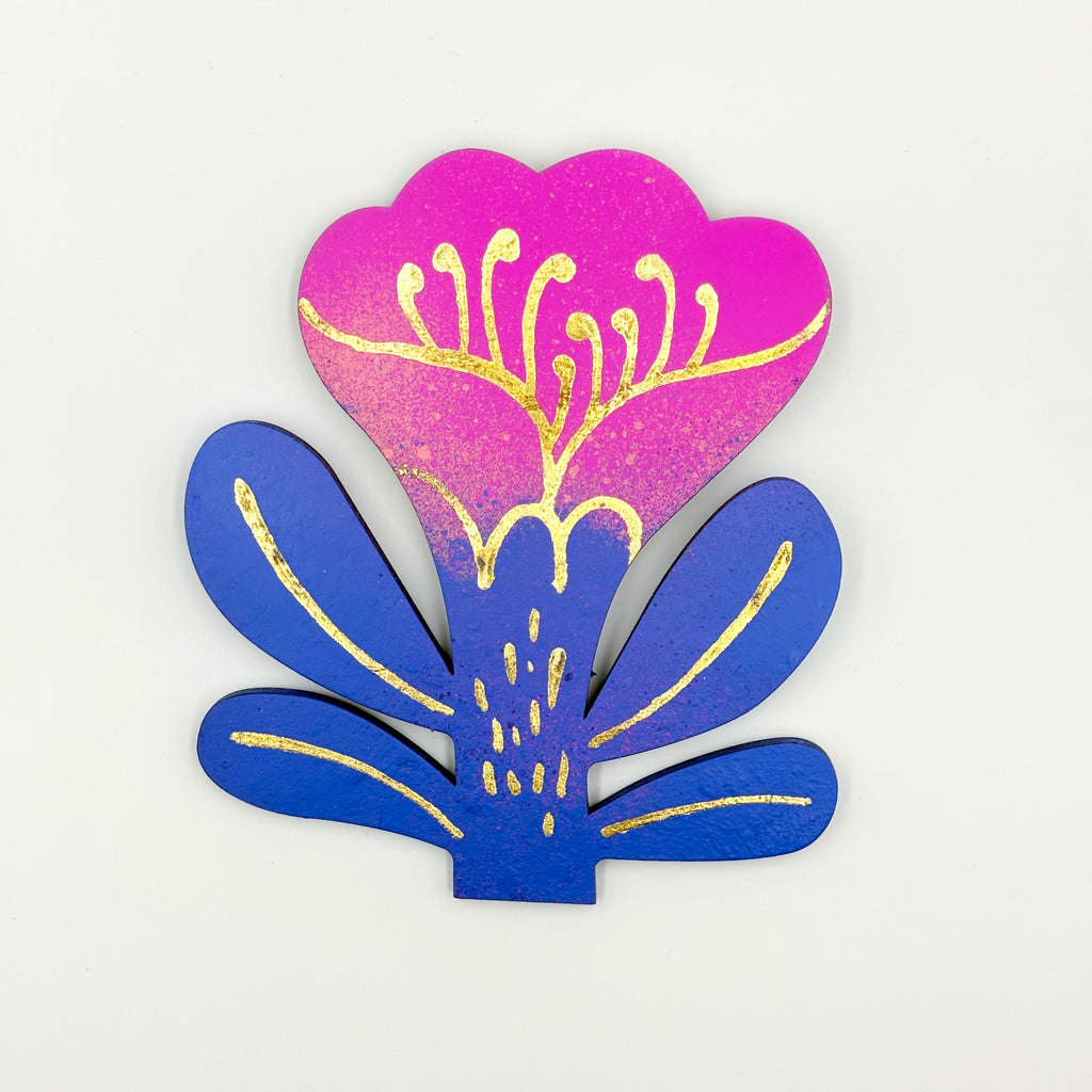 Gradient Wooden Flower Bloom Wall Hanging with Gold Accents