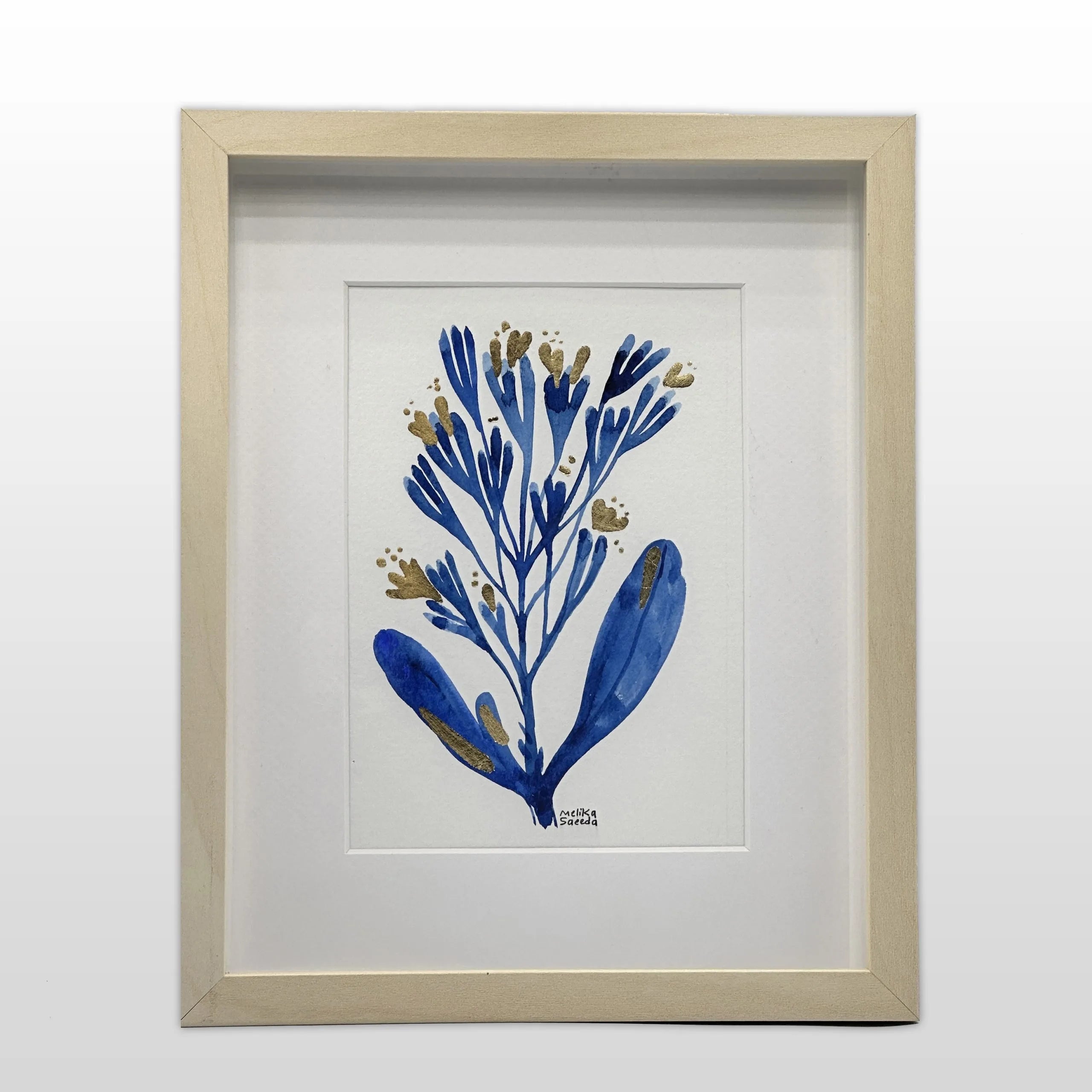 Indigo Blooms – Gilded Botanical Watercolour Wall Art (Original Painting)